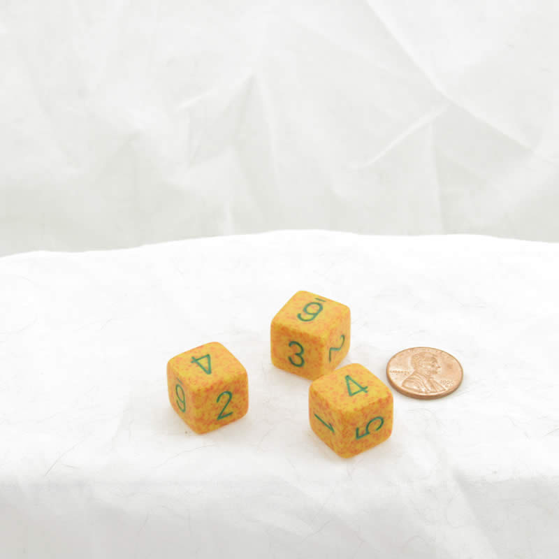 WKP07048E3 Lotus Elemental Dice Green Numbers D6 16mm (5/8in) Pack of 3 Main Image