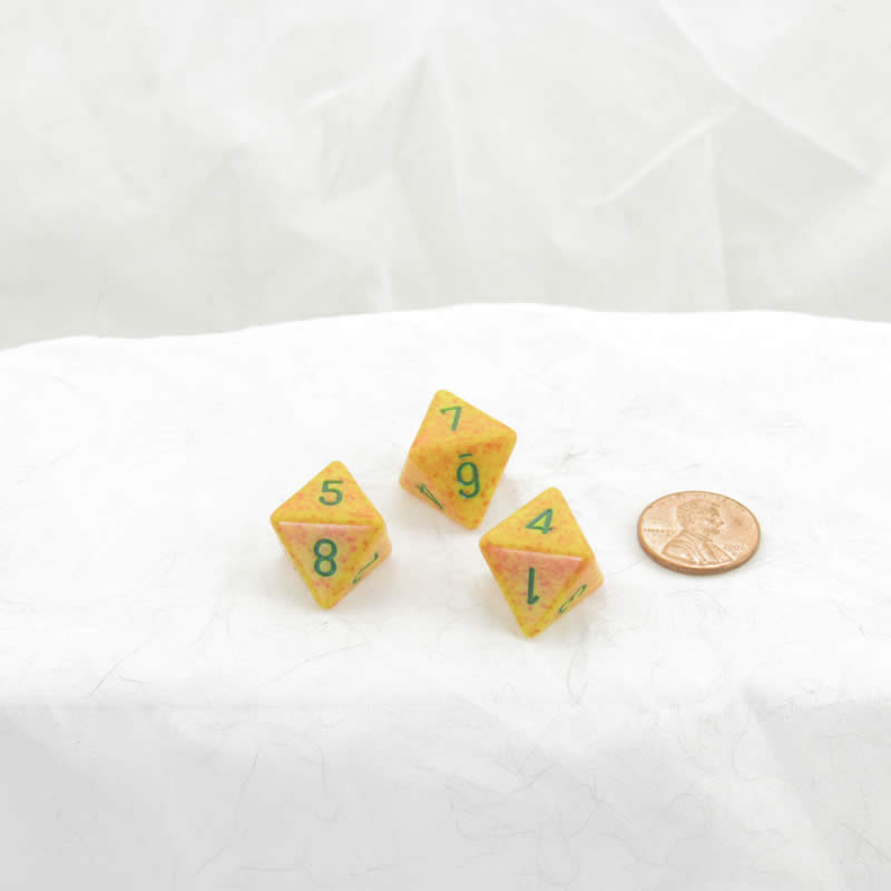 WKP07054E3 Lotus Elemental Dice Green Numbers D8 16mm (5/8in) Pack of 3 Main Image