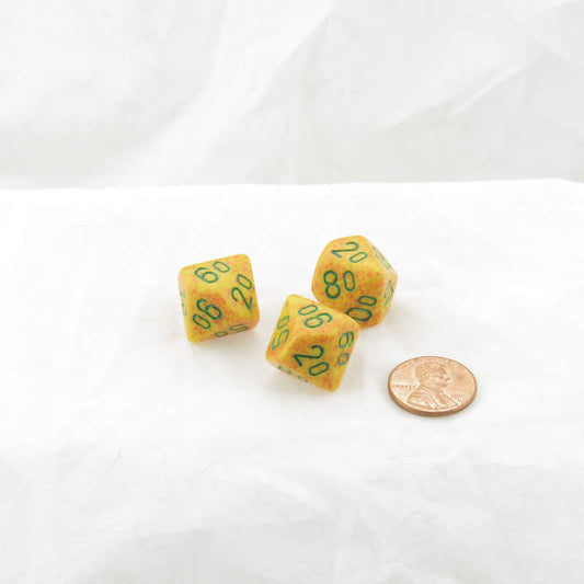 WKP07078E3 Lotus Elemental Dice with Green Numbers DT10 16mm (5/8in) Pack of 3 Wondertrail Main Image