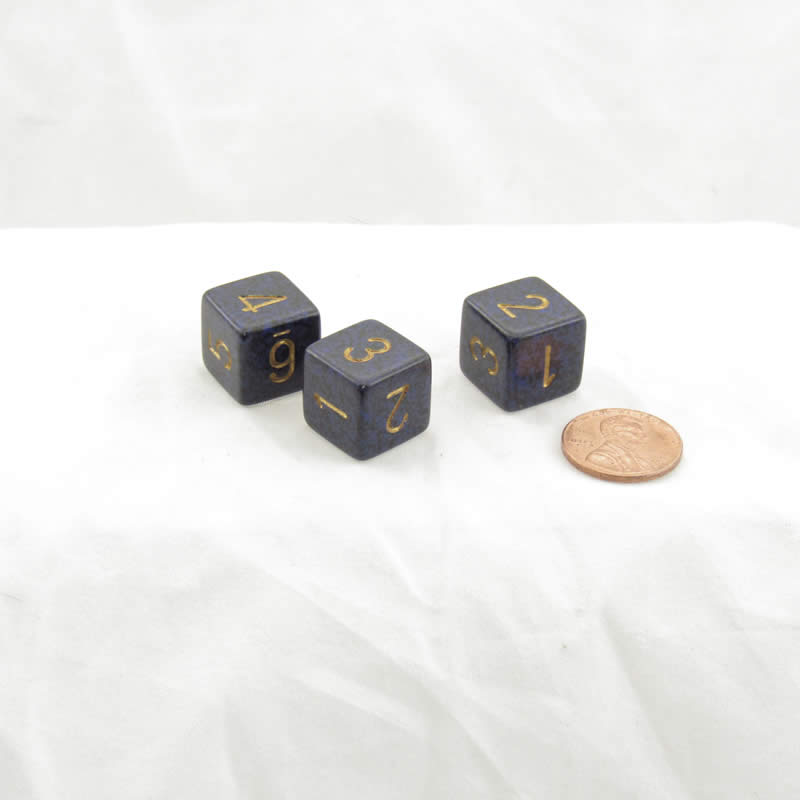 WKP08988E3 Golden Cobalt Elemental Dice Gold Numbers D6 16mm Pack of 3 Main Image