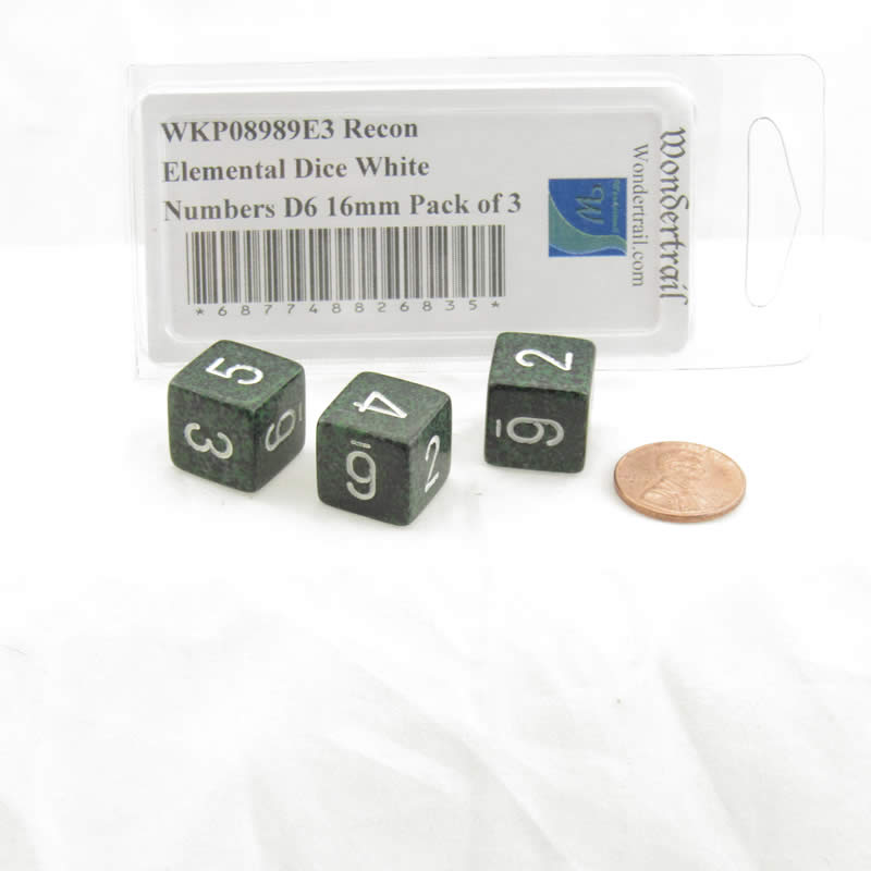 WKP08989E3 Recon Elemental Dice White Numbers D6 16mm Pack of 3 2nd Image