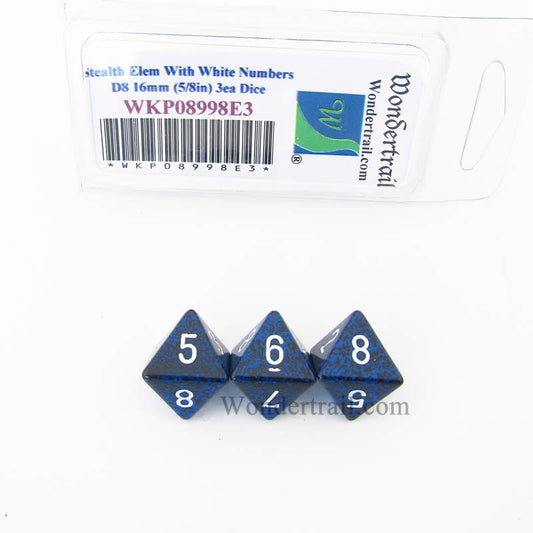WKP08998E3 Stealth Elemental Dice White Numbers D8 16mm (5/8in) Pack of 3 Main Image