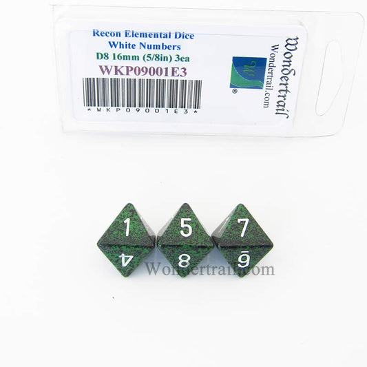 WKP09001E3 Recon Elemental Dice White Numbers D8 16mm Pack of 3 Main Image