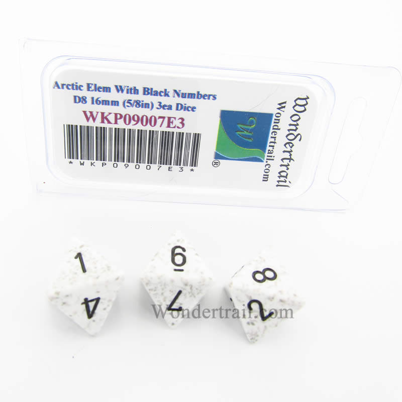 WKP09007E3 Arctic Camo Elemental Dice Black Numbers D8 16mm Pack of 3 Main Image