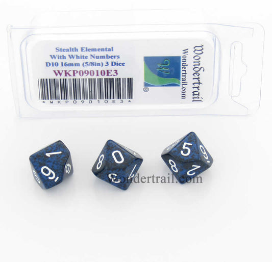 WKP09010E3 Stealth Elemental Dice White Numbers D10 16mm Pack of 3 Main Image