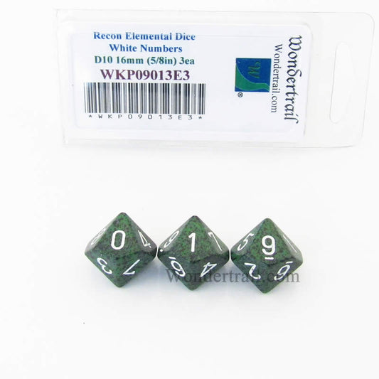 WKP09013E3 Recon Elemental Dice White Numbers D10 16mm Pack of 3 Main Image
