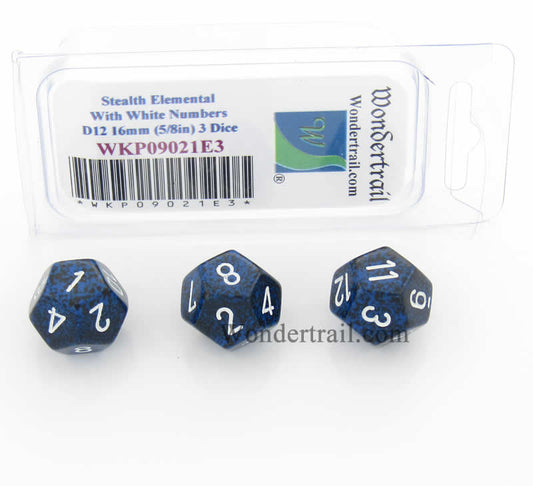 WKP09021E3 Stealth Elemental Dice White Numbers D12 16mm Pack of 3 Main Image
