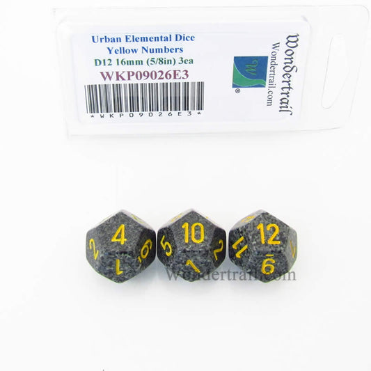 WKP09026E3 Urban Camo Elemental Dice Yellow Numbers D12 16mm Pack of 3 Main Image