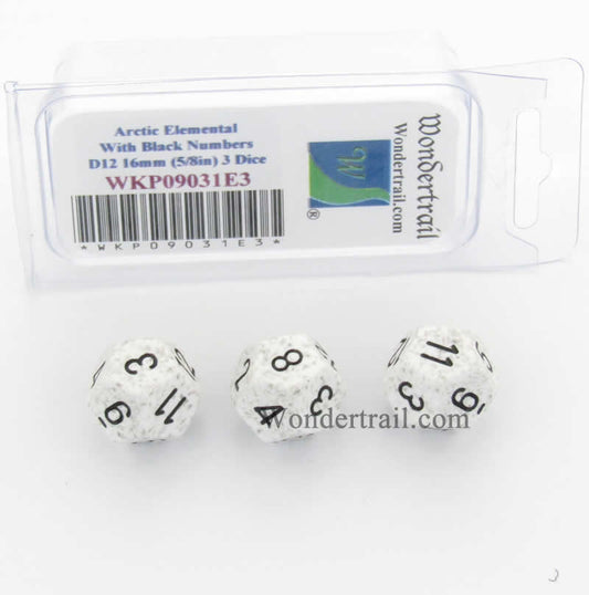 WKP09031E3 Arctic Camo Elemental Dice Black Numbers D12 16mm Pack of 3 Main Image