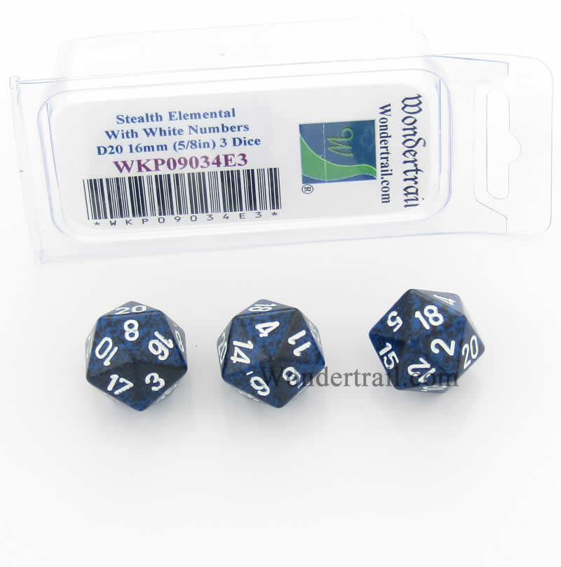 WKP09034E3 Stealth Elemental Dice White Numbers D20 16mm Pack of 3 Main Image