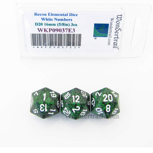 WKP09037E3 Recon Elemental Dice White Numbers D20 16mm Pack of 3 Main Image