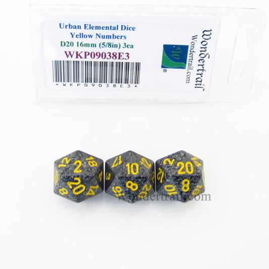 WKP09038E3 Urban Camo Elemental Dice Yellow Numbers D20 16mm Pack of 3 Main Image