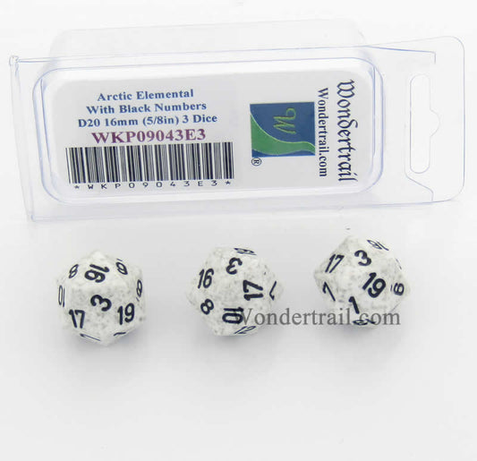 WKP09043E3 Arctic Camo Elemental Dice Black Numbers D20 16mm Pack of 3 Main Image