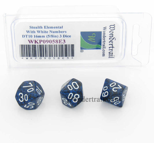 WKP09058E3 Stealth Elemental Dice White Numbers DT10 16mm Pack of 3 Main Image