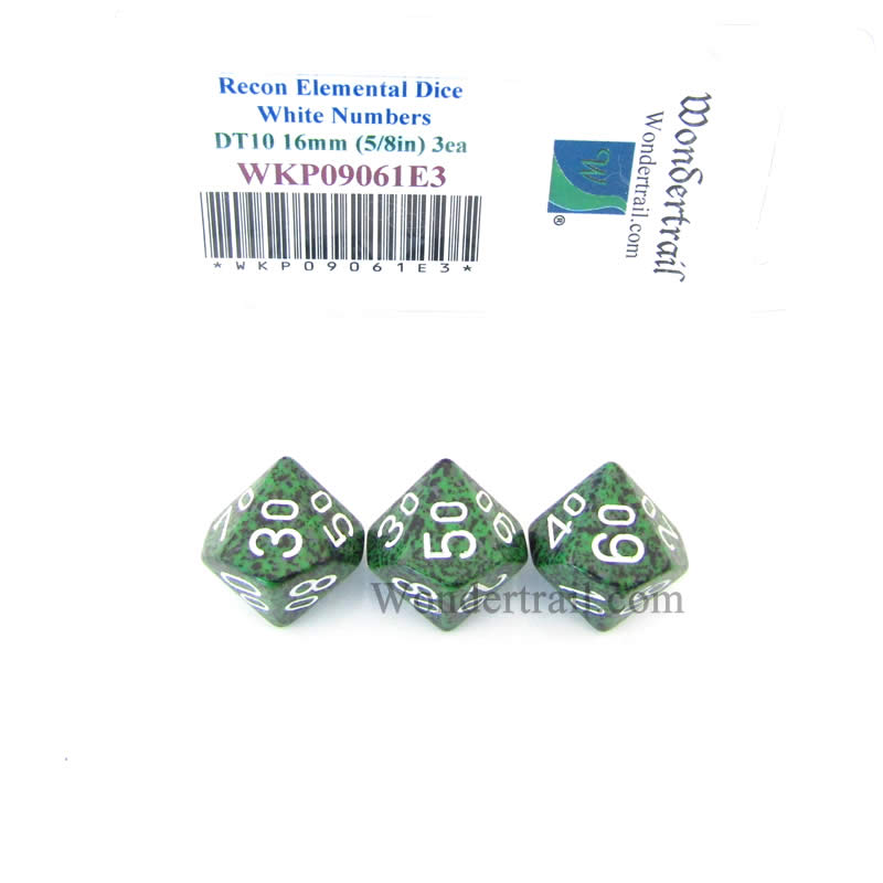 WKP09061E3 Recon Elemental Dice White Numbers DT10 16mm Pack of 3 Main Image