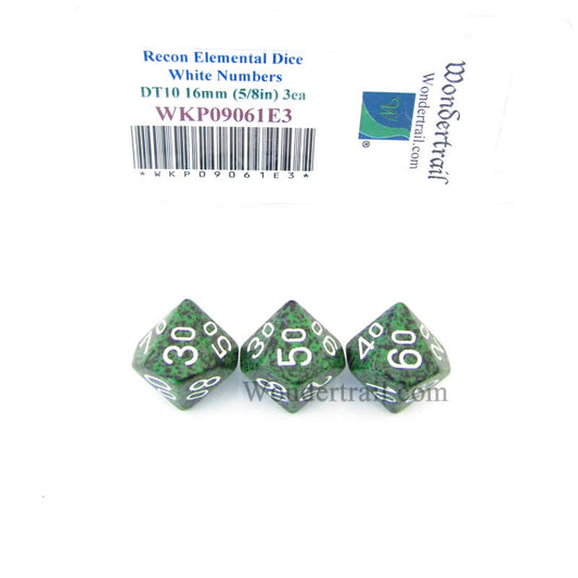 WKP09061E3 Recon Elemental Dice White Numbers DT10 16mm Pack of 3 Main Image