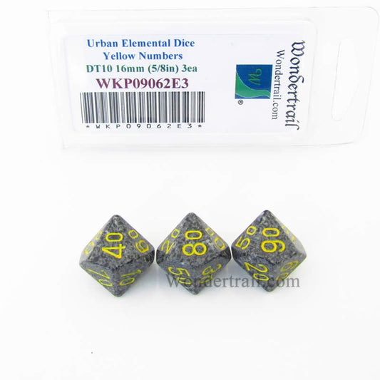 WKP09062E3 Urban Camo Elemental Dice Yellow Numbers DT10 16mm Pack of 3 Main Image