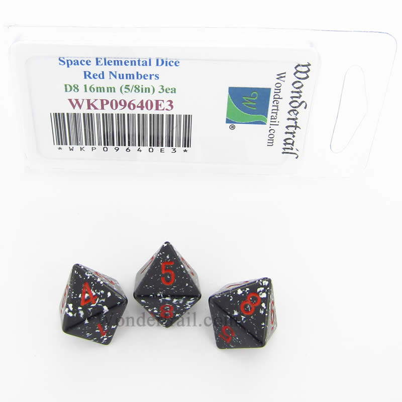 WKP09640E3 Space Elemental Dice Red Numbers D8 16mm Pack of 3 Main Image