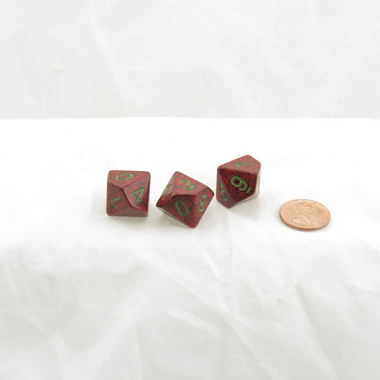 WKP09647E3 Strawberry Elemental Dice Green Numbers D10 16mm Pack of 3 Main Image