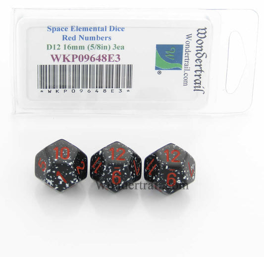WKP09648E3 Space Elemental Dice Red Numbers D12 16mm Pack of 3 Main Image
