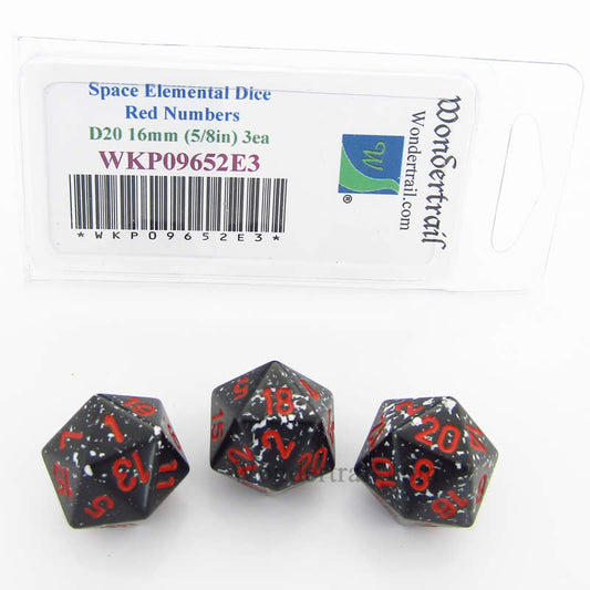WKP09652E3 Space Elemental Dice Red Numbers D12 16mm Pack of 3 Main Image