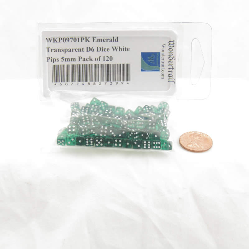 WKP09701PK Emerald Transparent D6 Dice White Pips 5mm Pack of 120 2nd Image