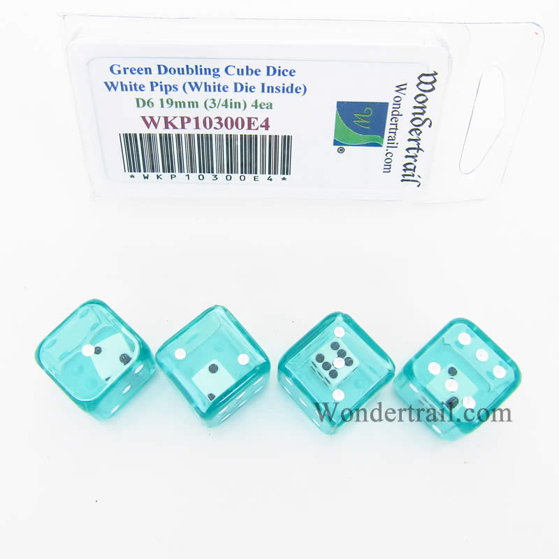 WKP10300E4 Green Doubling Cube Dice White Pips D8 19mm Pack of 4 Main Image