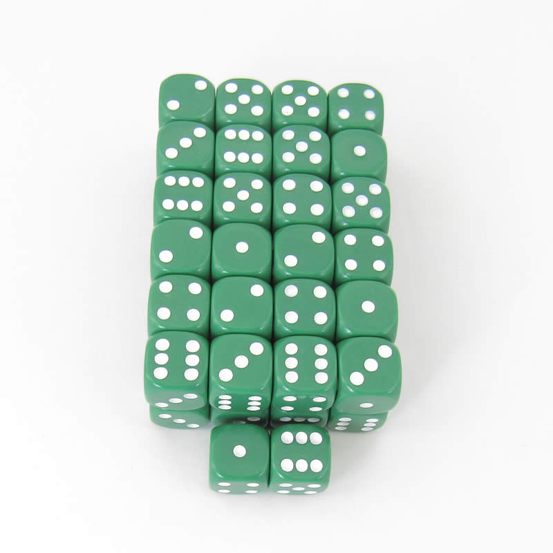 WKP10881E50 Green Opaque Dice with White Pips D6 16mm Pack of 50 Main Image