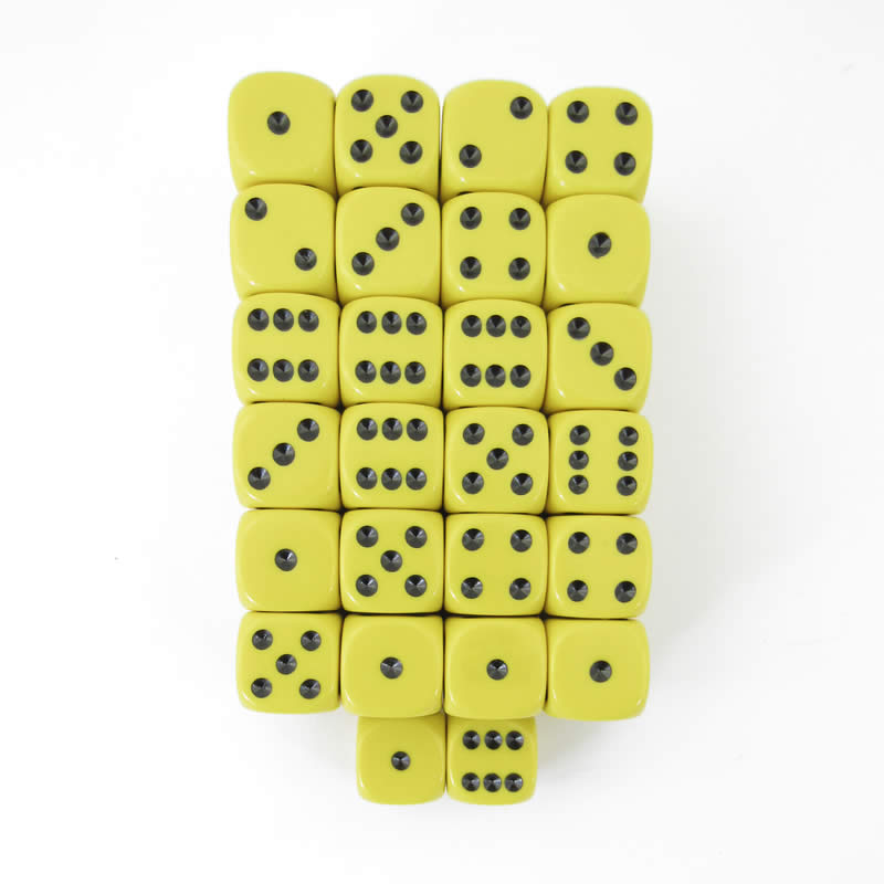 WKP10887E50 Yellow Opaque Dice with Black Pips D6 16mm Pack of 50 Main Image