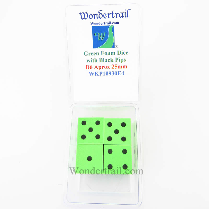WKP10930E4 Green Foam Dice with Black Dots D6 25mm (1in) Pack of 4 Main Image
