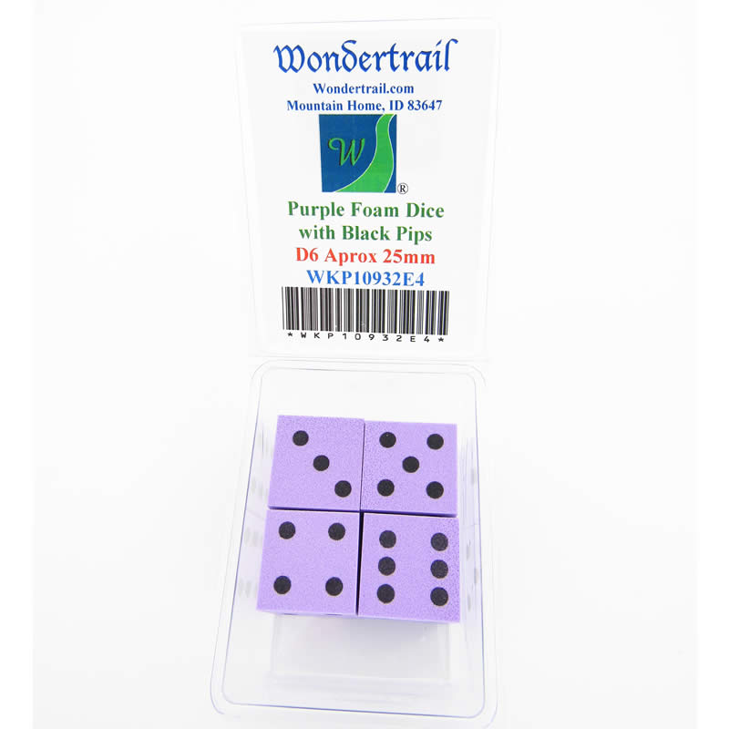 WKP10932E4 Purple Foam Dice Black Dots D6 25mm (1in) Pack of 4 Main Image