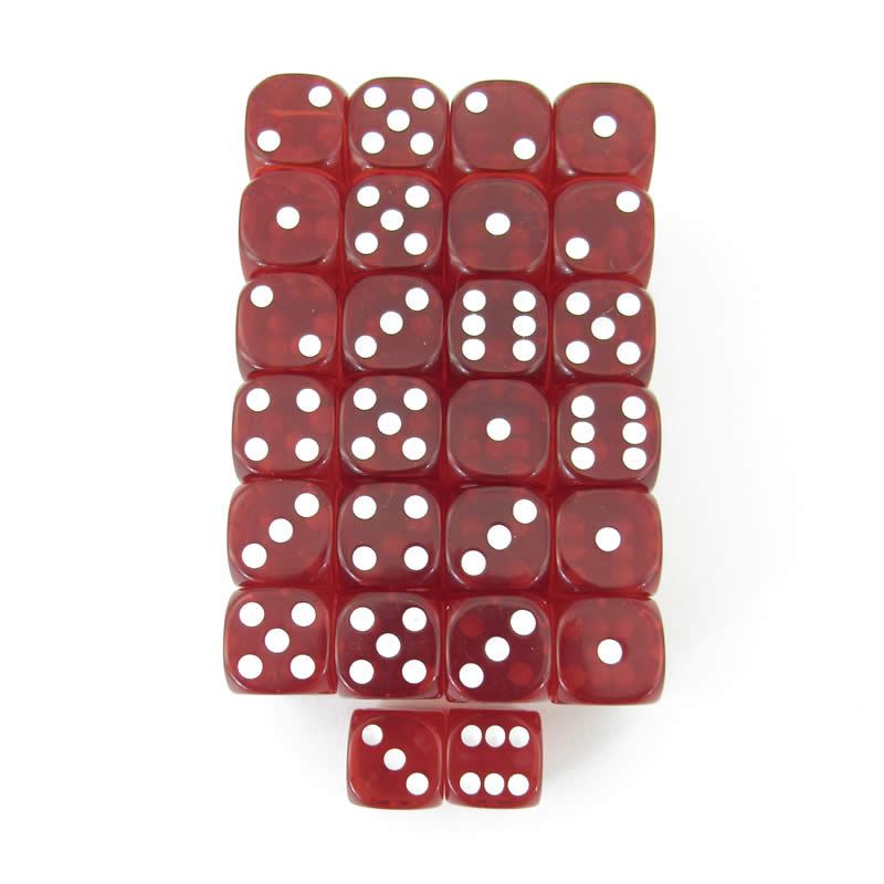 WKP11017E50 Red Transparent Dice White Pips D6 16mm Pack of 50 Main Image