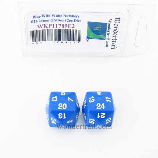 WKP11789E2 Blue Opaque Dice White Numbers D24 24mm Pack of 2 Main Image
