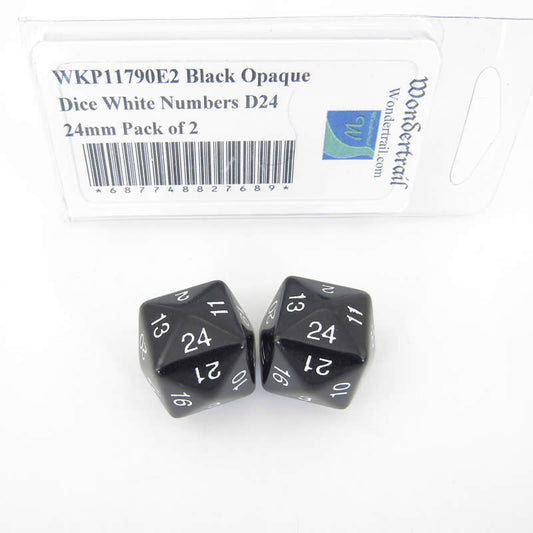 WKP11790E2 Black Opaque Dice White Numbers D24 24mm Pack of 2 Main Image