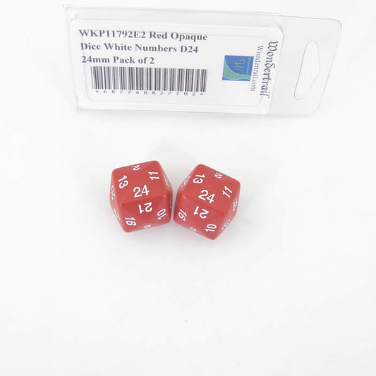 WKP11792E2 Red Opaque Dice White Numbers D24 24mm Pack of 2 Main Image