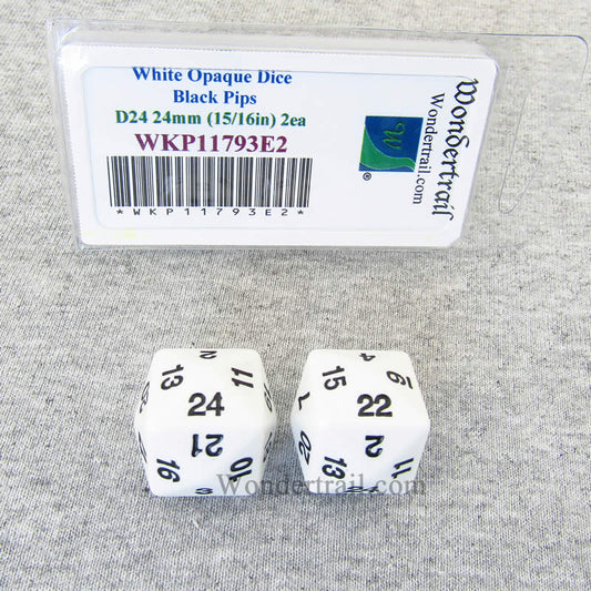 WKP11793E2 White Opaque Dice Black Numbers D24 24mm Pack of 2 Main Image