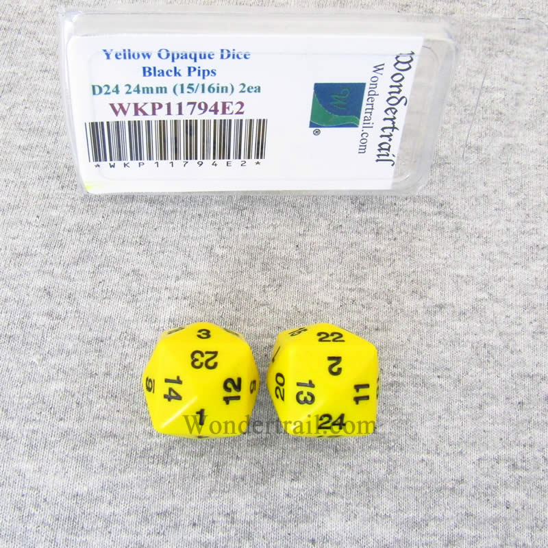 WKP11794E2 Yellow Opaque Dice Black Numbers D24 24mm Pack of 2 Main Image
