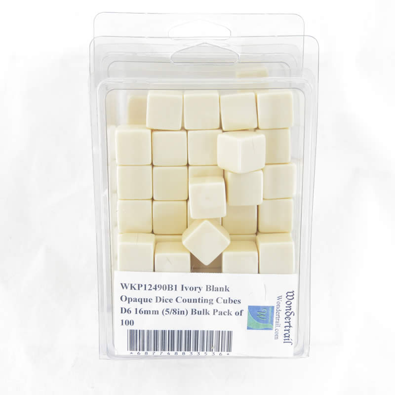 WKP12490B1 Ivory Blank Opaque Dice Counting Cubes D6 16mm (5/8in) Bulk Pack of 100 2nd Image