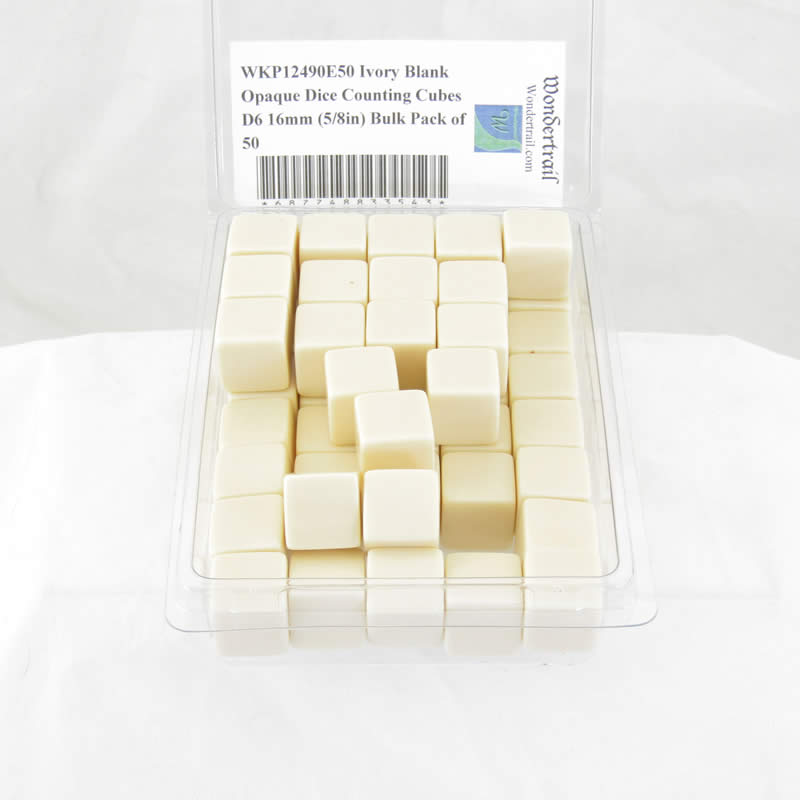 WKP12490E50 Ivory Blank Opaque Dice Counting Cubes D6 16mm (5/8in) Bulk Pack of 50 2nd Image