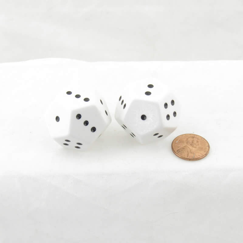 WKP12493E2 White Opaque Dice with Black Pips 1-4 x 3 D12 28mm (1.1 inch) Pack of 2 Main Image
