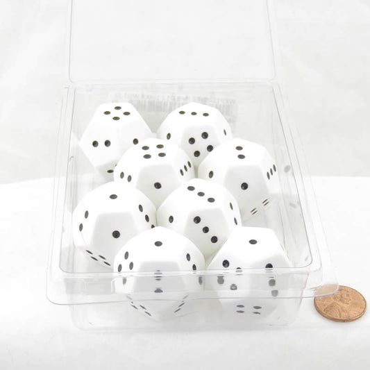 WKP12493E8 White Opaque Dice with Black Pips 1-4 x 3 D12 28mm (1.1 inch) Pack of 8 Main Image