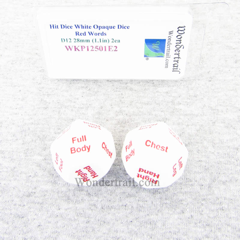 WKP12501E2 Hit Dice White Opaque Red Words D12 28mm Pack of 2 Main Image