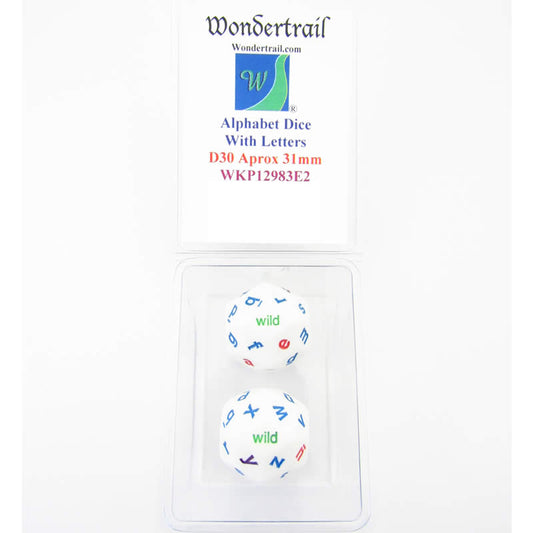 WKP12983E2 Alphabet Dice White 4 Color Letters D30 31mm (1.25in) Set of 2 Main Image