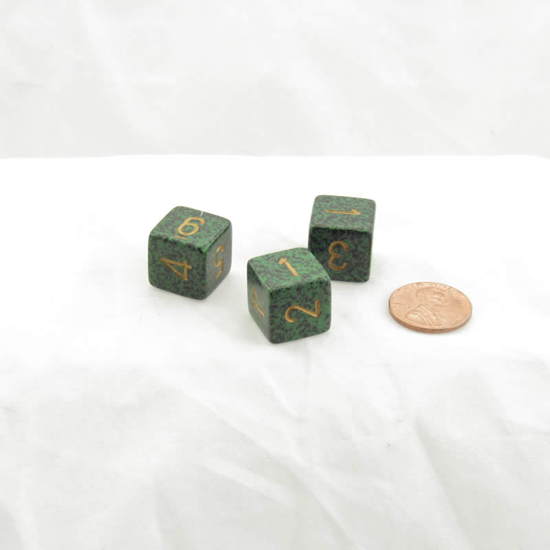 WKP13073E3 Golden Recon Elemental Dice Gold Numbers D6 16mm Pack of 3 Main Image