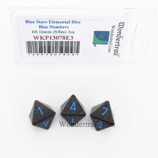 WKP13078E3 Blue Stars Elemental Dice Blue Numbers D8 16mm Pack of 3 Main Image
