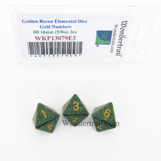 WKP13079E3 Golden Recon Elemental Dice Gold Numbers D8 16mm Pack of 3 Main Image