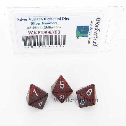 WKP13083E3 Silver Volcano Elemental Dice Silver Numbers 16mm D8 Pack of 3 Main Image
