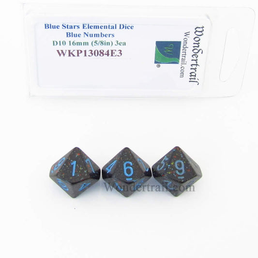 WKP13084E3 Blue Stars Elemental Dice Blue Numbers 16mm D10 Pack of 3 Main Image
