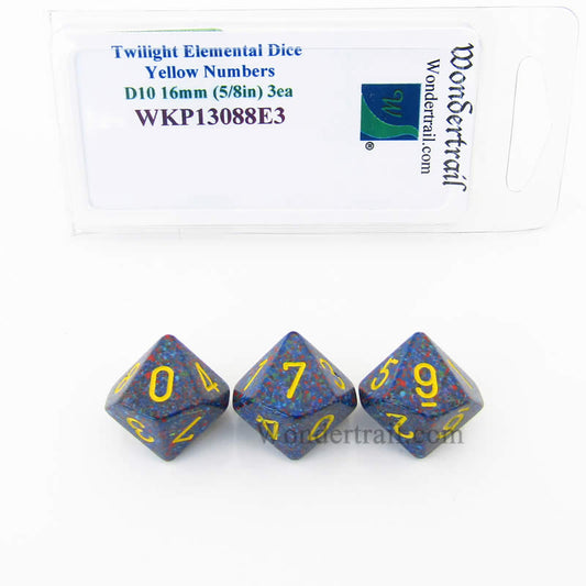 WKP13088E3 Twilight Elemental Dice Yellow Numbers 16mm D10 Pack of 3 Main Image