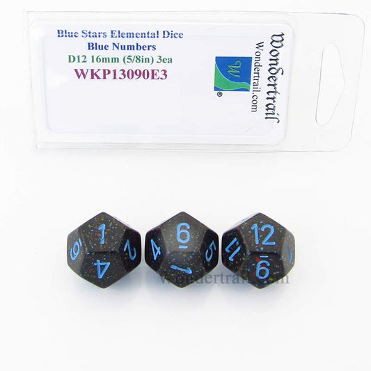 WKP13090E3 Blue Stars Elemental Dice Blue Numbers 16mm D12 Pack of 3 Main Image